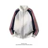 Sudadera Chaqueta de Otoño para Hombre Estilo Universitario Rayada con Cuello Alto para Adolescentes, Chaqueta Versátil Harajuku Coreano