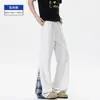 Calça casual xadrez patchwork masculina, 190cm de altura, extra longa, larga, levemente flare, perna reta, calça de moletom esportiva, plus size