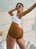 Pantalones de yoga deportivos de cintura alta, estilo europeo y americano, informales, ajustados, elásticos, color melocotón.