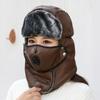 Lei Feng chapéu de inverno masculino forrado de lã engrossado quente nordeste algodão chapéu inverno ciclismo ao ar livre à prova de frio chapéu PU