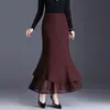 Saia midi de crochê irregular em retalhos estilo sereia para mulheres, nova coleção outono 2026, saia longa fluida e modeladora, elegante e estilosa para o trabalho