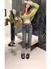 Jeans Rectos Acampanados para Mujer Primavera y Verano Nueva Llegada 2024 Costuras Cintura Alta Adelgazantes Borde Enrollado Pantalones Cortos