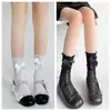 Meias Lolita Japonesas com Laço de Renda de Comprimento Médio para Mulheres, Meias Finas de Verão para Panturrilha Estilo JK, Meias Felpudas