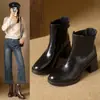 Botines de Tacón Alto Punta Redonda para Mujer Botines Cortos de Tacón Grueso Estilo 2026 Caña Corta Moda de Lujo Ligero Cremallera Trasera Otoño Chelsea