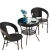 Conjunto de Mesa e Cadeira Pequena para Varanda de Três Peças Cadeira de Rattan Mesa de Café para Pátio Externo Combinação Cadeira com Encosto de Rattan Sintético para Terraço Externo