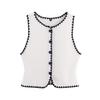 Comércio Exterior Roupas Femininas 2025 Outono Estilo Europeu e Americano Cor Contrastante Bordado Conjunto de Colete de Tricô + Saia de Tricô + Tricô para Mulheres