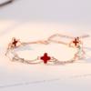 Pulsera de plata de ley s925 con trébol de cuatro hojas y cinco flores para mujer, estilo coreano, sencilla, de ágata, doble capa, de oro rosa, joyería para novia.