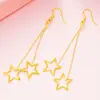 Brincos de Estrela de Cinco Pontas com Personalidade Banhados a Ouro Vietnamitas, Brincos Simples Versáteis com Tassel Longo em Formato de Coração para Mulheres