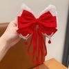 Horquilla Estilo Chino para Niñas Horquilla de Presión Trasera con Lazo Clip Superior de Corona Roja Accesorios para el Cabello Tocado de Año Nuevo Estilo Antiguo para Niños