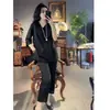 Ropa para Mujer Tallas Grandes Conjunto Estilo Nacional Chino para Mujeres Tallas Grandes Botón de Rana Manga Corta Holgado Top con Abertura Pantalones Casuales de Nueve Décimas Verano Personalizado