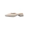 Diadema Fruncida Simple Francesa Zapatilla de Media Caña Modelo Nuevo 2026 Beige Capa Superior Piel de Oveja Superficie Suave Tacón Medio Grueso Zapatillas para Exteriores