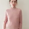 Suéter de cashmere de malha nova com torção, gola semimang alta, espesso e de peso pesado para mulheres, solto e versátil, com mangas raglan, camiseta base de tricô