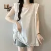 Blusa Regata Slimming Sem Mangas Patchwork de Renda Doce Estilo Coreano Plus Size, Camisa Fina Pulôver Casual Simples