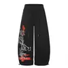 Pantalones de chándal para hombre con dobladillo curvo, estampado de cruz y letras, pantalones largos personalizados holgados de pierna ancha, tiro alto, tonos oscuros, diseño moderno