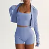 Conjunto de Colete e Shorts Transfronteiriço para Mulheres, Cintura Alta Esportivo Yoga Fitness Secagem Rápida Respirável Roupas de Yoga Conjunto de Três Peças Fabricante