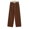 Ropa de Mujer Transfronteriza al por Mayor Otoño e Invierno Nuevo Estilo Europeo y Americano Color Sólido Cintura Alta Sueltos Pierna Ancha Pantalones de Mezclilla Largos hasta el Suelo