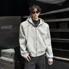 Chamarra sudadera acolchada para hombre con cremallera metálica deconstruida, marca de moda americana de alta calle, chaqueta corta de alta gama pesada para primavera y otoño