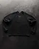 Sudadera Unisex de Manga Larga Negra Metálica Vintage Desgastada con Remaches y Logo Sencillo de Diablo, Mangas Raglán, Estilo High Street Americano