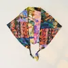Bufanda Triángulo Trenzada de Nuevo Estilo Primavera y Otoño con Textura de Satín, Bufanda de Seda Estilo Pintura al Óleo con Estampado de Cachemira para Mujer, Bufanda de Cuello de Seda Imitación