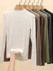 H535 Camiseta Base Cuello Medio Alto Nueva Camiseta de Manga Larga para Mujer Modal Color Sólido Top de Otoño Cuello Alto Pequeño Top de Cuello Redondo