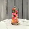 Cúpula de Vidro com Flor Eterna Rosa Simulada Luz LED Flor de Sabão Ornamento para Festival Qixi, Dia dos Namorados, Presente de Aniversário Atacado