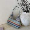 2025 Nova Bolsa de Ombro Casual Listrada Popular Tecida Casual Estilo Coreano Bolsa Feminina de Grande Capacidade Bolsa Casual para Férias
