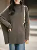 Suéter de Punto de Lana Pura con Cuello Alto a Media Manga para Mujer, Color Sólido, Cabo Casual, Suéter de Lana, Nuevo Otoño/Invierno 2026