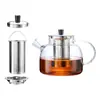Juego de Tetera de Vidrio para Agua Fría Se Puede Calentar a Llama Abierta, Tetera de Agua Fría Espesada Filtrada de Gran Capacidad, Tetera para Jugos y Té, Tetera con Tapa de Bambú