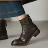 Muestras de comercio exterior transfronterizo, botines cortos redondos de camelia, nuevo estilo otoño e invierno, tacón grueso, negro y marrón, cremallera trasera, botines Martin para mujer