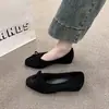 Zapatos Planos que Aumentan la Altura Otoño 2026 Mujer Retro Francés Lazo Plano Punta Cuadrada Tacón Bajo Zapatos de Trabajo Mujer