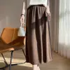 Saia de Tricô de Lã para Mulheres, Novo Estilo Primavera/Verão 2026, Cor Sólida, Cintura Alta, Caimento Solto, Versátil, Elegante Saia Longa