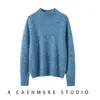 Nueva camisa básica de punto 100% cachemira pura para otoño e invierno, color liso de moda, cálido, simple y elegante suéter para mujer