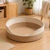 Cama para Gatos Tejida de Algodón para Todas las Estaciones, Cama Duradera y Resistente a los Arañazos con Tablero Rascador para Gatos, Cama para Perros, Alfombrilla Cálida para Dormir Mascotas, Cama Refrescante para Gatos