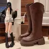 Botas de Cuero de Caña Alta Estilo Coreano Moda Estilo Simple para Mujer Tacón Grueso Botas de Motocicleta Otoño Adelgazantes Tubo Recto Botas Largas Botas de Montar