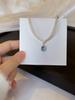 Jiao Ren Lenguaje/Diario de Blues Zhengyuan Shi Jia Perla Aguamarina Otoño e Invierno Circonita Plata Brillante Collar Femenino