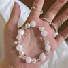 Pulsera de cuentas de plata S925 de alta calidad, perla artificial blanca australiana, cristal transparente de copo de nieve fantasma natural, fresca y discreta