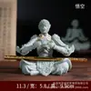 Piedra de arena verde Qi Tian Da Sheng Jing Si Wukong Rey Mono luchando para ganar Buda mascota de té pecera de escritorio decoración de micro paisajismo