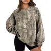 2026 nova blusa de moletom esportiva outono europeia e americana transfronteiriça feminina solta estampada gola redonda manga longa