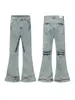 Jeans retro lavados y desgastados de alta calle americana para hombre y mujer, con grietas de rayo, corte holgado, ligeramente acampanados, pantalones de pierna ancha hasta el suelo