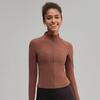 Top de Yoga Desnudo Cuello Vertical Delgado Fitness Chaqueta Deportiva para Mujer Sentido Avanzado Malla Trasera Transpirable Ropa de Yoga Manga Larga