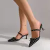 Zapatillas de Tacón de Aguja Puntiagudas de Verano 2026 Estilo Europeo y Americano para Mujer con Lazo y Lunares, Zapatos de Tacón Alto de Moda y Versátiles