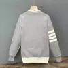 Cardigan Elegante de Alta Qualidade Outono e Inverno Cor Contrastante Retro Gola V Costura Suéter Suéter Casaco Masculino