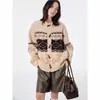 Nuevo cárdigan de punto Fair Isle con botones de palanca transfronterizos para mujer, camiseta base gruesa con bloques de color, abrigo jacquard
