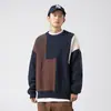 Suéter de Bloques de Color Patchwork Texturizado de Canalé para Hombre, Nuevo Estilo Japonés de Otoño e Invierno Holgado de Marca de Moda Tejido Grueso de Punto Resistente