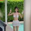 Nuevo Estilo Conjunto de Bikini Rayado de Cintura Alta para Mujer, Fresco y Favorecedor, Traje de Baño Sexy de Dos Piezas sin Tirantes, Dropshipping Transfronterizo