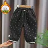 Pantalones jogger florales forrados de forro polar para niñas, pantalones largos cálidos de otoño e invierno para niñas pequeñas, pantalones de chándal versátiles y elegantes, envío directo disponible