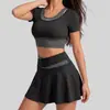 Traje Esportivo de Corrida Juyitang Alta Elasticidade Cor da Pele Color Block Falso Duas Peças Traje Anti-Exposição para Mulheres