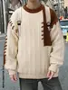 Andrei Otoño e Invierno Ropa de Punto Perezosa para Hombre de Manga Larga Estilo Coreano Ropa de Punto Bloque de Color Simple Holgada Cálida