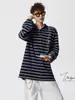 Sudadera de estilo universitario con cuello polo, bloques de color a rayas estilo japonés para hombre, marca de moda de primavera, ajuste holgado, versátil para pareja, manga larga