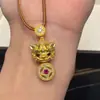 Pingente de Colar Pixiu Piscando com Design de Lingote de Ouro, Corrente de Suéter Estilo Chinês Vintage, Design Único, Corrente de Suéter Transfronteiriça